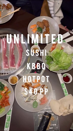 [📍Tombo, New Market ] At $40pp you get sushi, kbbq AND hotpot. This is your one stop restaurant!! The food was really nice and fresh, heaps of radish, seaweed, kimchi, lettuce wraps! My only complaint is that they get so busy that it gets hard to get food quickly for your table. The tables are really close together so it’s kinda awkies to walk through all the tables 😔🥺 It was pretty clean, like the ground isn’t an oil spill ! But I did leave feeling like I needed to wash my hair again with ho