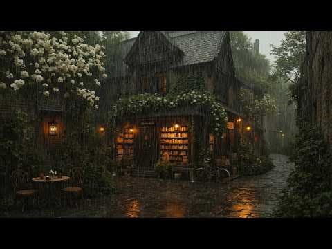 Dark Academia Bookstore Ambience | Cozy Rainy Day with Sad Piano Music for Deep Focus & Reading