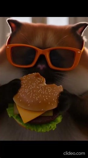 Cat eating hamburger - Funny Cat videos #cat #cute #cutecat #funny #AICat #FunnyCats #CatShorts