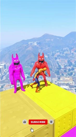GTA V EPIC FERAL BANBAN RAGDOLL VS CRAZY SQUID GAME DOLL CAR JUMP FAIL ep 46 #shorts #gta #spiderman