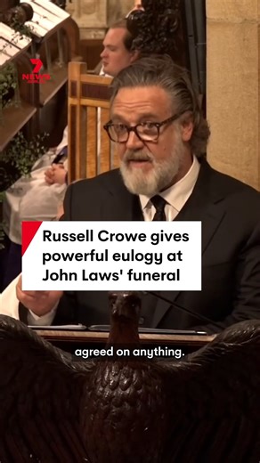 Actor Russell Crowe has delivered a powerful and at times, humorous eulogy at the funeral of his friend, John Laws. The legendary radio host died aged 90 earlier this month after career in broadcasting spanning seven decades. Full coverage of the service on 7NEWS at 6pm. #johnlaws #russellcrowe #funeral #radio #sydney | 7NEWS Sydney