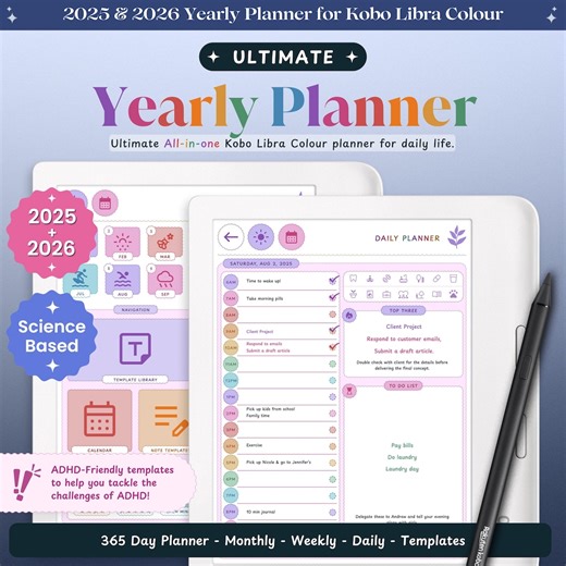ADHD Kobo Libra Colour Planner for 2026 | Kobo Libra Colour Template | Kobo Libra Colour Daily, Weekly, Monthly, Journal, Calendar - Etsy