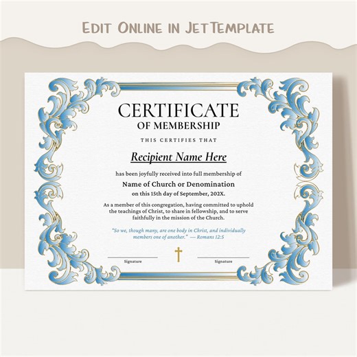 Editable Church Membership Certificate Template, Printable Certificate, Digital Download, A4 & US Letter, 502 - Etsy