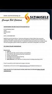 5.9K views · 34 reactions | SIZIMISELE ENGINEERING & PROJECTS * Document controller x1 * Semi skilled fitter assistant x8 * Belts man x14 * General workers x27 * LHD/ED10 ED7 LHD 356 Operators x2 * Belt patrolers x9 * Splicing x8  6773 extension street Leslie mpumalanga. Email:hr@sizimiseleeng.co.za :office@sizimiseleeng.co.za Closing date 18/12/25 Hand deliver cv at Leslie police station, Ogies police station and Zibulo colliery underground. | Precious Mkhatshwa | Facebook