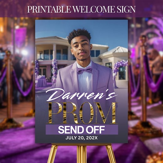 Elegant Prom Send off Welcome Sign, Purple Gold Welcome Board (digital Download) - Etsy