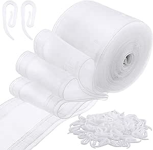 Transparent Wave Curtain Tape 6 Yards/100 Hooks for Curtains Drape Ripple Fold Drapery Tape