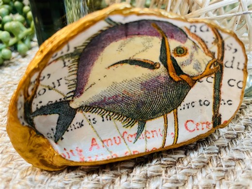 Decoupage Oyster Shell Art, Green and Purple Fish, Coastal Decor - Etsy Australia