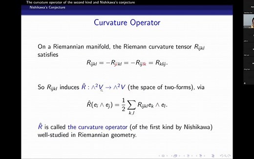 【Seminar】The Curvature Operator of the Second Kind and Nishikawa’s Conjecture