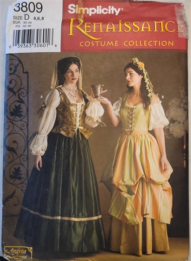 Simplicity 3809 Sewing Pattern Renaissance Costume Dress Size 4-8-6-8 UNCUT - Etsy