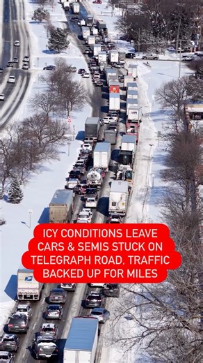 MDN on Instagram: "🚨Telegraph Road in Oakland County was closed early this morning after icy conditions caused several cars and semis to get stuck. The closure led to traffic backups stretching for miles in Bloomfield Township. Crews are spreading salt, and the road is now slowly reopening."