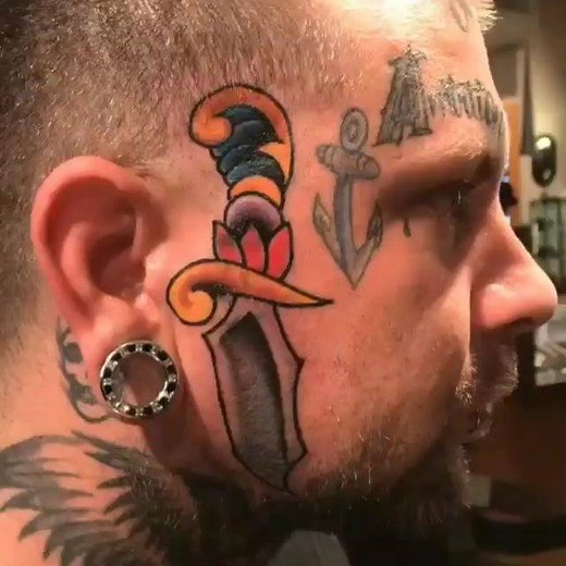 Traditional Dagger Tattoo by Kerry Rossi at Club Tattoo Las Vegas. | Club Tattoo