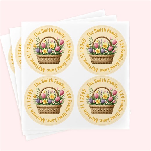 Personalized Family Return Address Labels Stickers | Yellow Flower Basket Address Sticker - Etsy