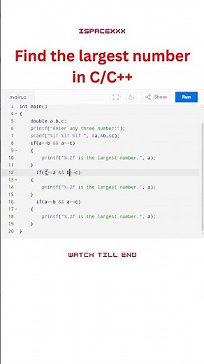 👉 C/C++ Program to Find Largest Number | Coding Shorts 💻🔥