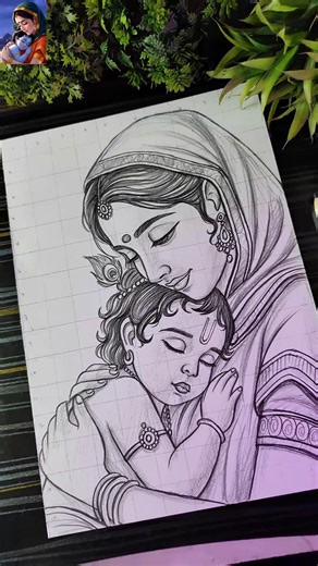 Mother's Day Drawing🥰, Maa Yashoda With Baby Krishna Drawing #shorts #mothersday #drawing #krishna