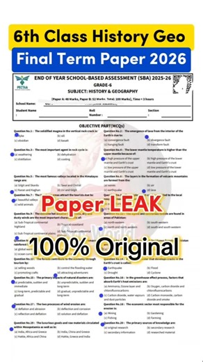 class 6 history geography paper final term 2026 6th Class History Geo paper final term 2026