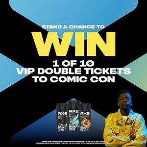 Stand to WIN tickets to Comic Con Africa ​! Cosplayers, are you ready for another round? 🧑‍🎤 Stand a chance to WIN 1 of 10 VIP double tickets to Comic Con Africa! To enter:​ 💥 Buy any 2 Axe deos ​ from Shoprite, Spar, and Pick n Pay stores​ 💥 WhatsApp 060 017 0177 ​ and follow the prompts ​ Competition valid between 1 June - 31 July 2025.​ T&Cs apply. ​ Learn more: https://unlvr.co/6q9XlQ | AXE South Africa