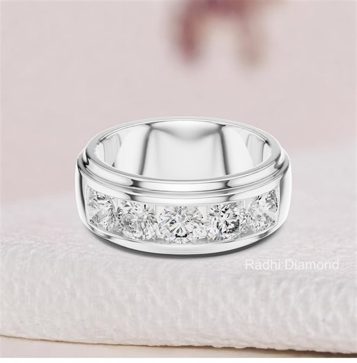Men's 2CT Channel Set Diamond Ring | 10K-18K Gold Wide Band, Moissanite Diamonds - Etsy