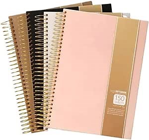 Cute Notebook Journal for Women | 10.1 x 7.4 inch 300p | Spiral Notebook College Rule | Perfect for School or College Supplies, Small Notebooks for Work & Notebook Paper, black
