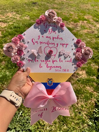 2026 Graduation Cap Toppers, Custom Grad Cap, Grad Cap Decor, Graduation Cap Decoration, Grad Cap With Bow and Ecuador Flag, Grad Cap Topper - Etsy