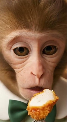Adorable Monkey Tries Chicken Katsu for the First Time!