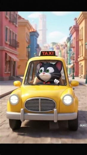 Magic Button Machine Summons a GIANT Taxi! Cat Becomes the Driver #toys #automobile #animation