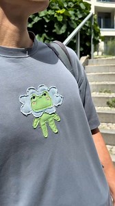 this plain tee needed a main character 🐸 #sewing #diyfashion #upcycling #embroidery #frog #frogcore #handmade #giftforhim #sewingreels #cutecrafts #applique #sewingapplique | T-Shirt Upcycle Diy