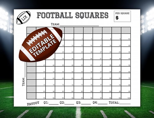 Editable Football Squares Template, Super Squares, Football Pool, Bowl LX Betting Grid, Football Party Game, Championship Squares Poster - Etsy