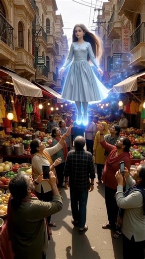 The Alien Girl Above the Market #FlyingAlien #AIshorts #ViralVideo