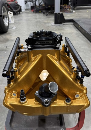 Oldsmobile Intake Done! Looks amazing is that a Nitrous plate under that throttlebody? @@Zachary Cloutier ##powdercoating##oldsmobile##carsoftiktok##hotrod##Nitrous@@Nitrous Express
