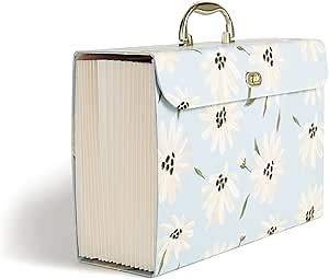 U Brands Expanding 19 Pocket Fashion File Folder, Blue Gilded Spring, 15.4” x 10.5”