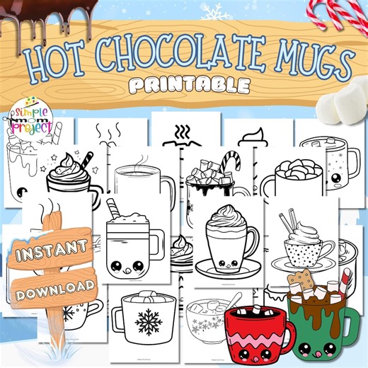 Hot Cocoa Coloring Pages | 20 Adorable Winter Mug Printables for Kids (PDF) - Etsy Canada