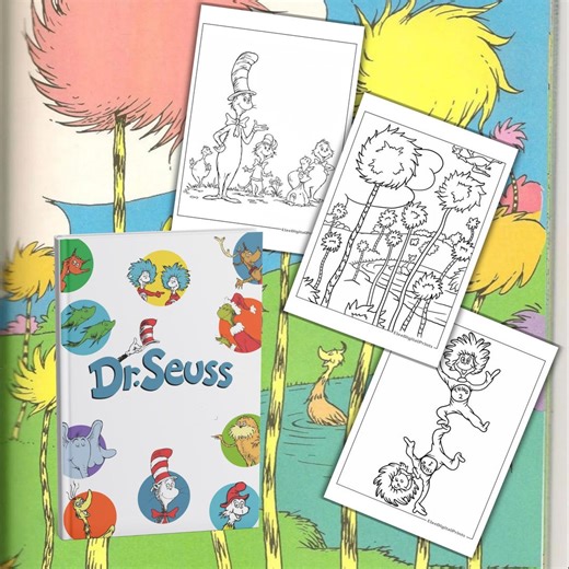 Dr. Seuss Coloring Pages Printable – Cat in the Hat Coloring Pages, Read Across America Activity, Dr. Seuss Printable for Kids Digital File - Etsy UK