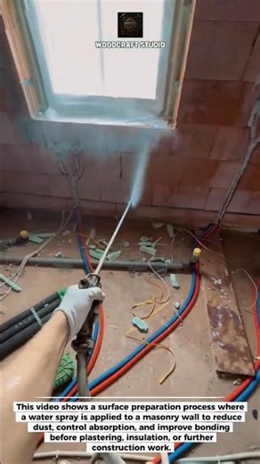 How Water Spray Prepares Brick Walls Before Plastering #construction #masonry #shorts