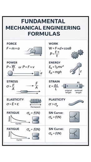 Fundamental Mechanical Engineering Formulas | Force, Work, Power, Stress, Strain Explained #shorts