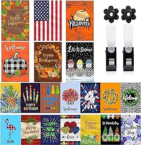 20-Pack Garden Flags for All Seasons, Yard Flags for Outside 12x18 Double Sided, Seasonal Garden Flags Set, Small Garden Flags for Outside, Decorative Holiday Outdoor Seasonal Flags