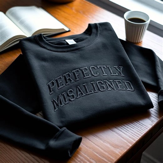 Perfectly Misaligned Embroidered Tone-on-tone Sweatshirt, Gothic Embroidery Shirt, Minimalist Dark Crewneck, Alternative Outfit,gift for Her - Etsy