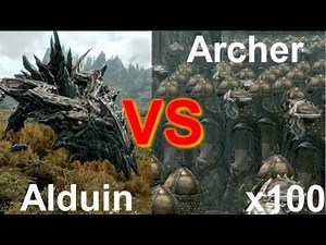 Skyrim Battle - 100 Archers vs Alduin