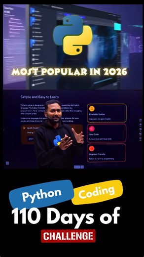 Anuj Verma on Instagram: "Python itni popular kyun hai? 🤔 Kyuki Python hai easy, powerful aur beginner-friendly 🚀 ✔ Simple syntax ✔ Less code, more logic ✔ Free & open source ✔ Works everywhere 👉 Day–3 of Code | 110 Days of Python Follow karo aur daily Python seekho 💻🔥 🎓 Anuj Sir Ki Digital Pathshala #PythonFeatures #PythonInHindi #LearnPython #PythonForBeginners #110daysofcode"