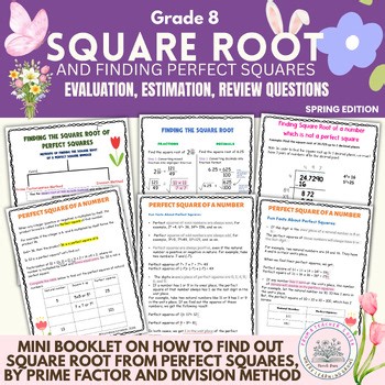 Evaluating Square Roots & Perfect Squares Math Practice Worksheets 8th grade
