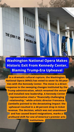 In a dramatic cultural rupture, the Washington National Opera (WNO) has voted to sever its 50-year ties with the Kennedy Center. The move is a direct response to the sweeping changes instituted by the Trump administration, which renamed the venue and installed new leadership. A Kennedy Center representative cited a "financially challenging relationship," while artistic director Francesca Zambello pointed to the devastating impact: the upheaval resulted in a 40 percent drop in ticket revenue. The