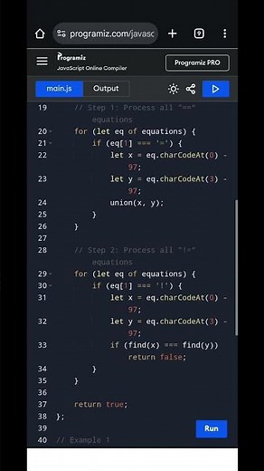 Satisfiability of Equality Equations | LeetCode | JavaScript Solution