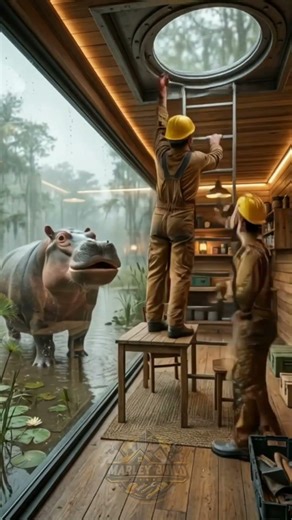 Underground container bunker + wild hippos outside.#bunker #viral #containerhome #hippo #natureview