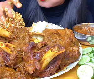 ASMR EATING MUTTON CURRY WITH RICE, SALAD | ASMR Recipe