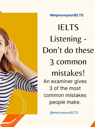IELTS Listening - 3 common mistakes - Watch this video to learn 3 common mistakes and 3 tips on how to not do them. #ieltstips #IELTShelp #IELTS #IELTSexpert #ieltspreparation #ieltsprep #IELTSideas #IELTSlistening #IELTStips