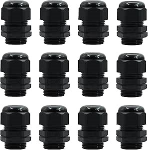12 Pcs 3/8" NPT Black Adjustable Cable Glands - IP68 Waterproof Electrical Connectors, Nylon Cord Grips Strain Relief for Electrical Box Use