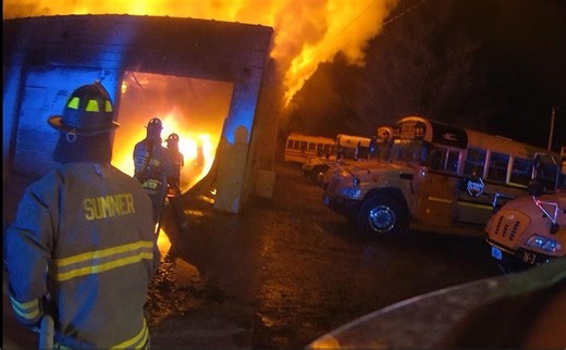 Heavy fire damage at Sumner bus barn