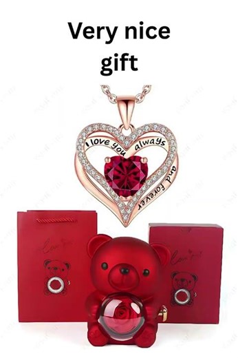 Red Heart Pendant Necklaces With Cute Bear Rose Gift Box