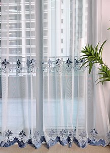 Blue Sheer Flocked Embroidered Vintage Curtains Custom Size Cafe Bedroom Decor Window Treatment - Etsy