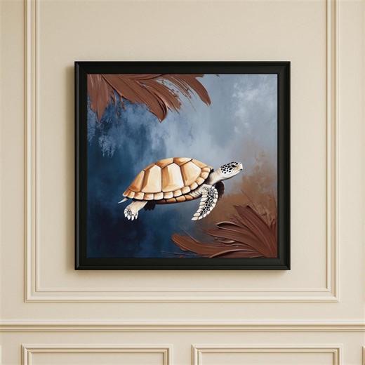 Sea Turtle in Abstract Blue‑brown Coastal Style | High Resolution Painterly Digital Download Printable Wall Art - Etsy