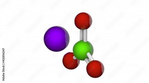 Sodium chlorate, formula NaClO3 or ClNaO3. It is an odorless pale yellow to white crystalline solid. 3D render. Seamless loop. Chemical structure model: Ball and Stick. White background. Stock Video